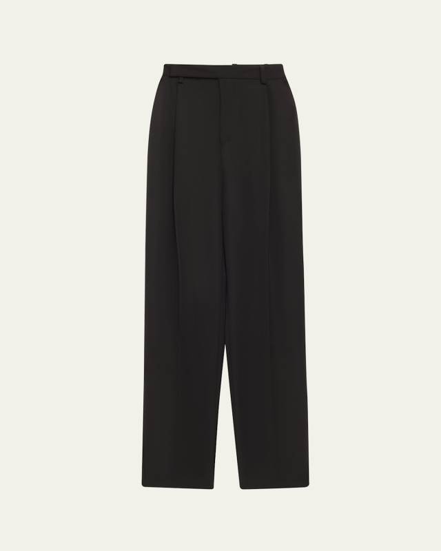 Pleated Straight Leg Wool Pants